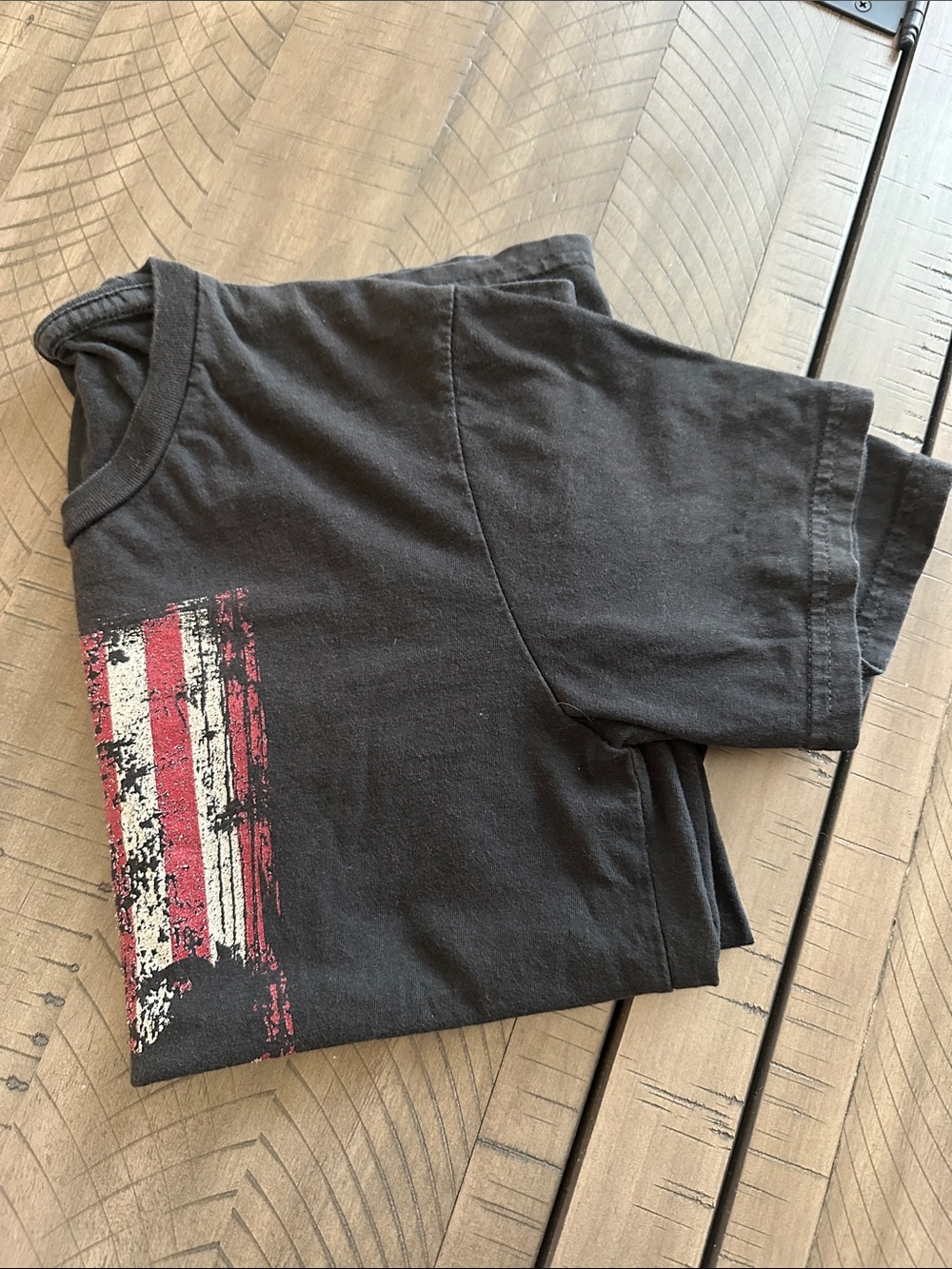 GOAT USA Black Short Sleeve Tee with Distressed American Flag - Picture 6 of 6